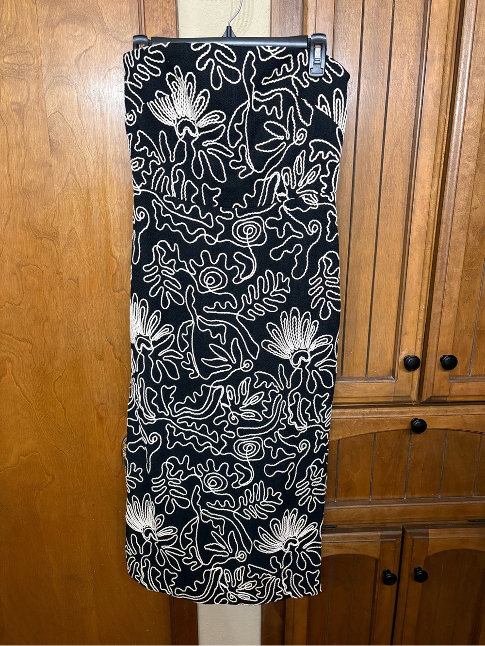LOFT Black Strapless Floral-Outline Dress